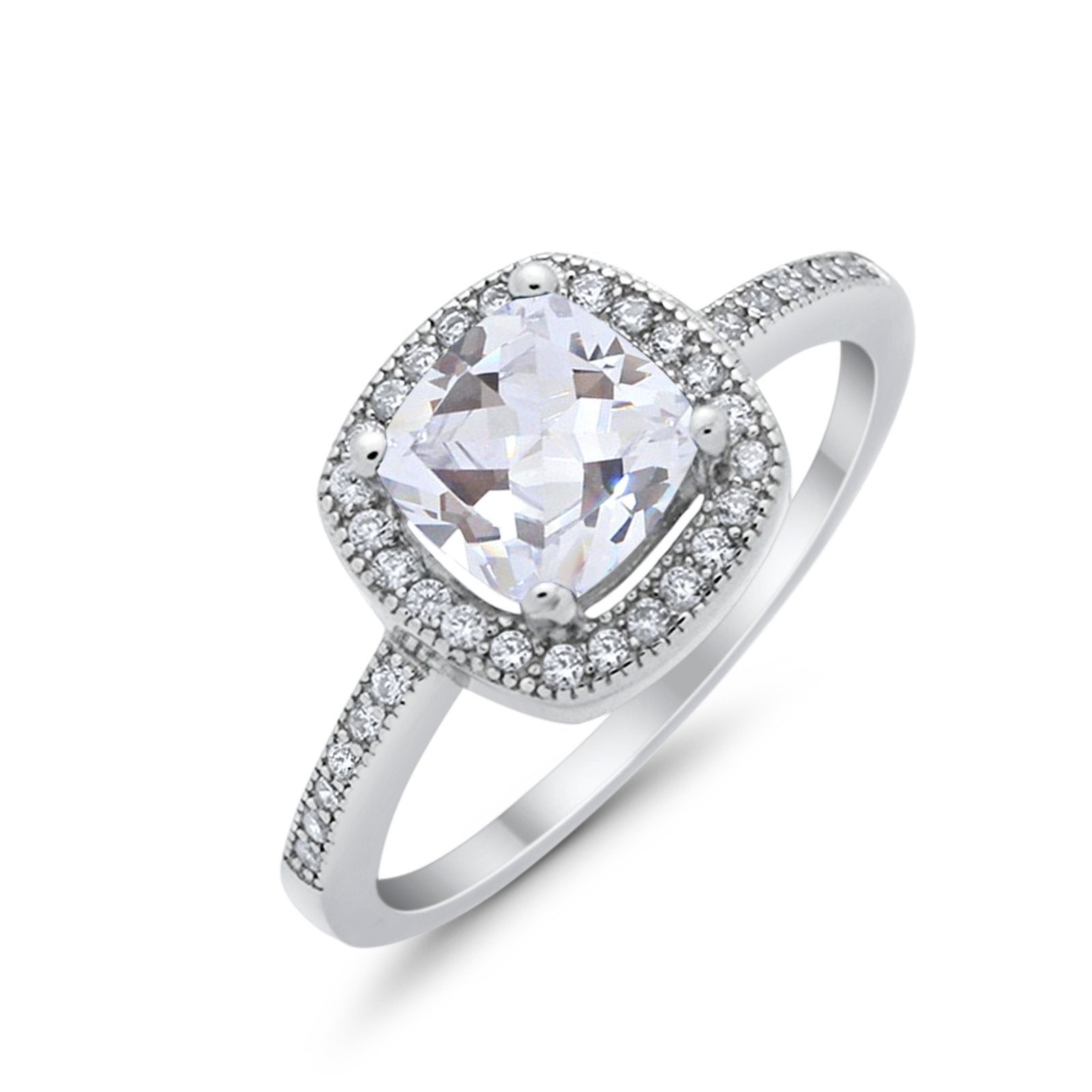 Halo Art Deco Design Ring Round Simulated Cubic Zirconia 925 Sterling Silver
