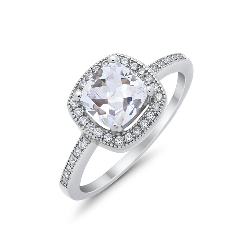 Halo Art Deco Design Ring Round Simulated Cubic Zirconia 925 Sterling Silver