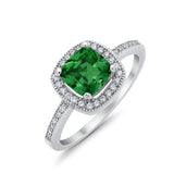 Halo Art Deco Design Ring Round Simulated Cubic Zirconia 925 Sterling Silver