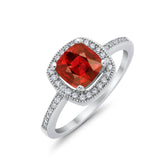 Halo Art Deco Design Ring Round Simulated Cubic Zirconia 925 Sterling Silver