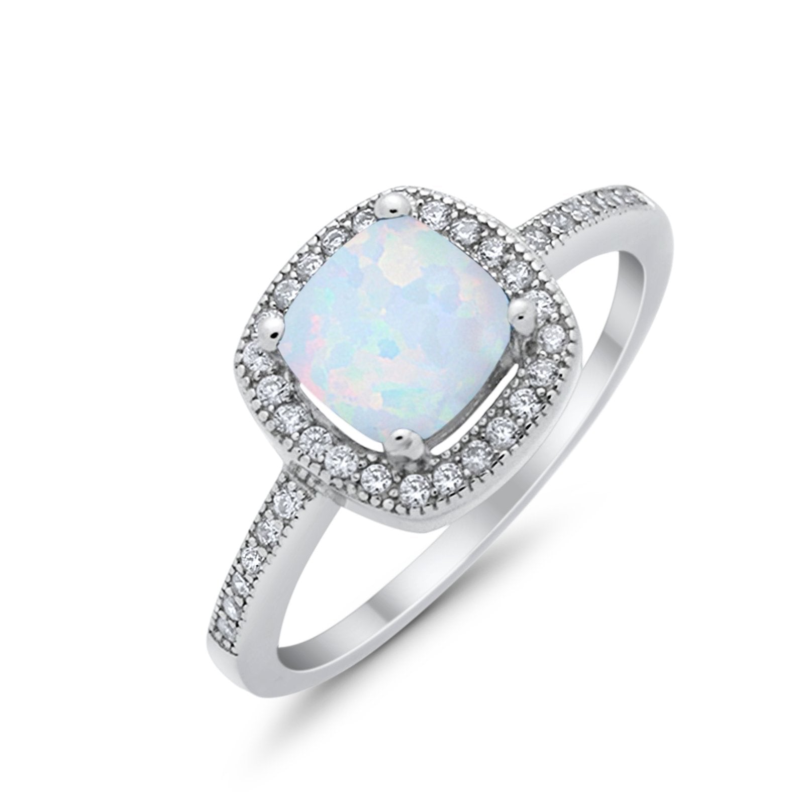 Halo Art Deco Design Ring Round Simulated Cubic Zirconia 925 Sterling Silver