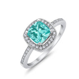 Halo Art Deco Design Ring Round Simulated Cubic Zirconia 925 Sterling Silver