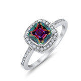 Halo Art Deco Design Ring Round Simulated Cubic Zirconia 925 Sterling Silver