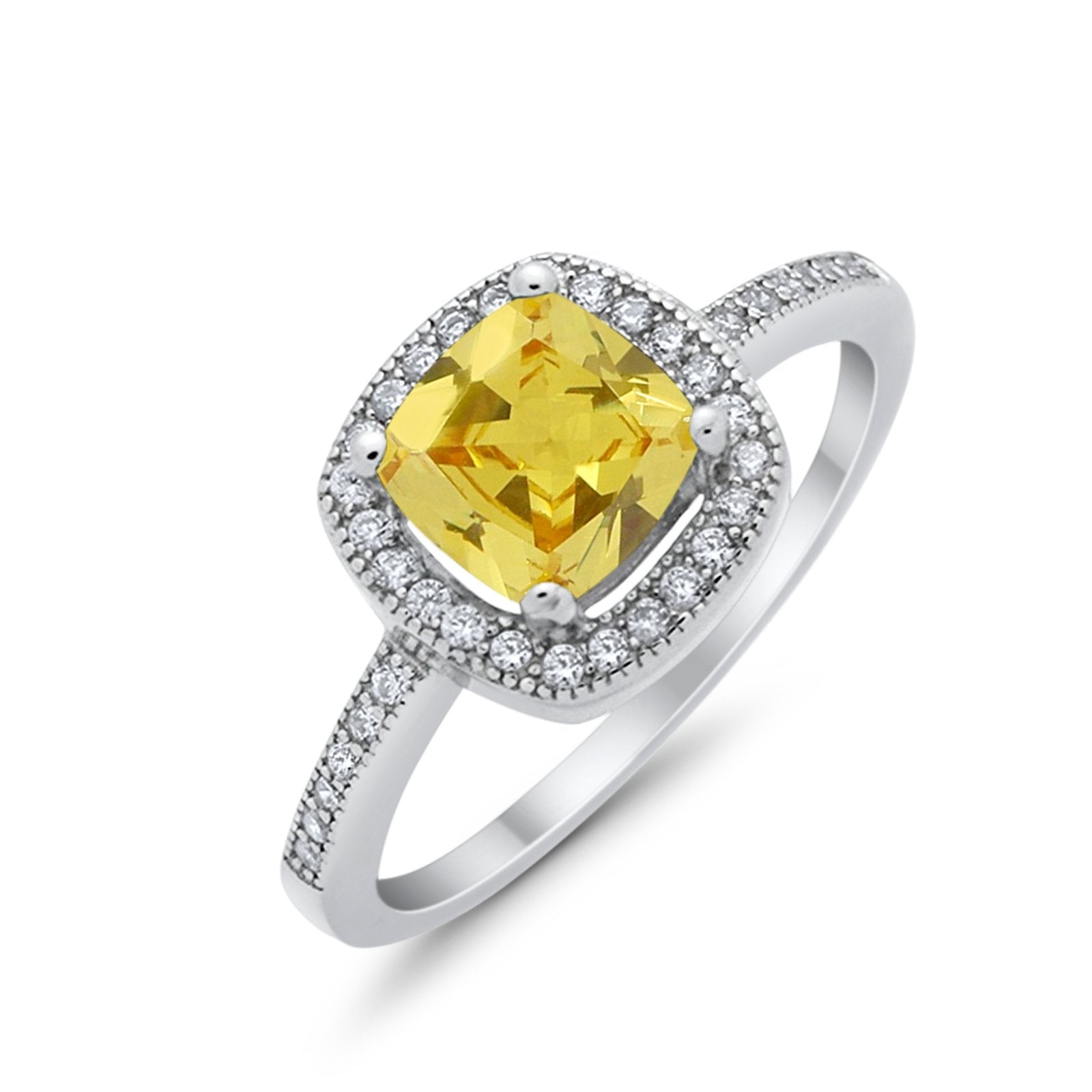 Halo Art Deco Design Ring Round Simulated Cubic Zirconia 925 Sterling Silver