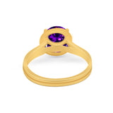 Solitaire Simulated Cubic Zirconia Wedding Ring Double Band 925 Sterling Silver
