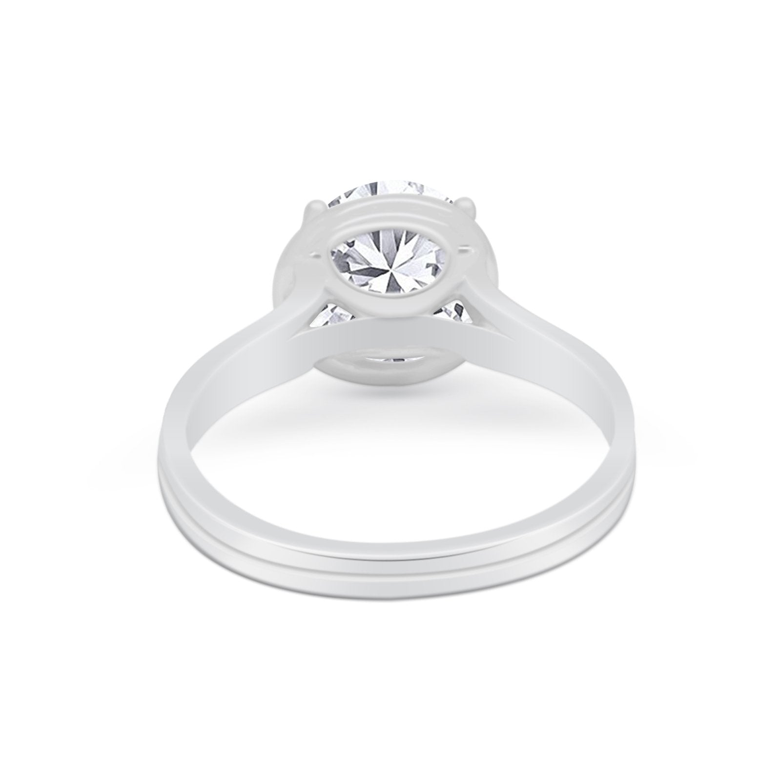 Solitaire Simulated Cubic Zirconia Wedding Ring Double Band 925 Sterling Silver