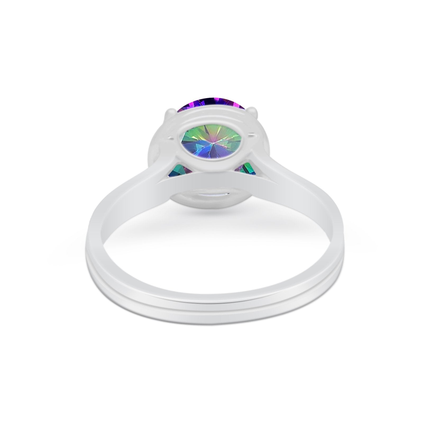 Solitaire Simulated Cubic Zirconia Wedding Ring Double Band 925 Sterling Silver