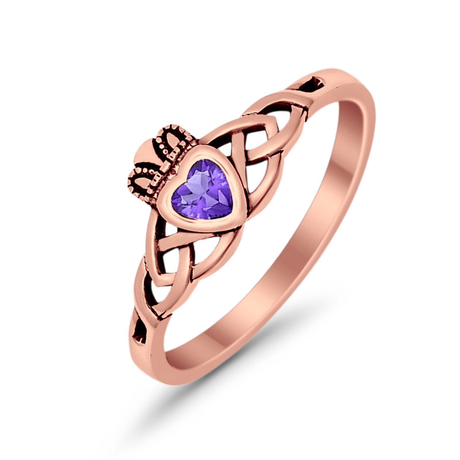 Celtic Knot Claddagh Ring Simulated Cubic Zirconia 925 Sterling Silver