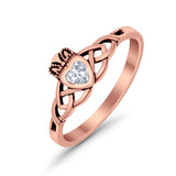Celtic Knot Claddagh Ring Simulated Cubic Zirconia 925 Sterling Silver