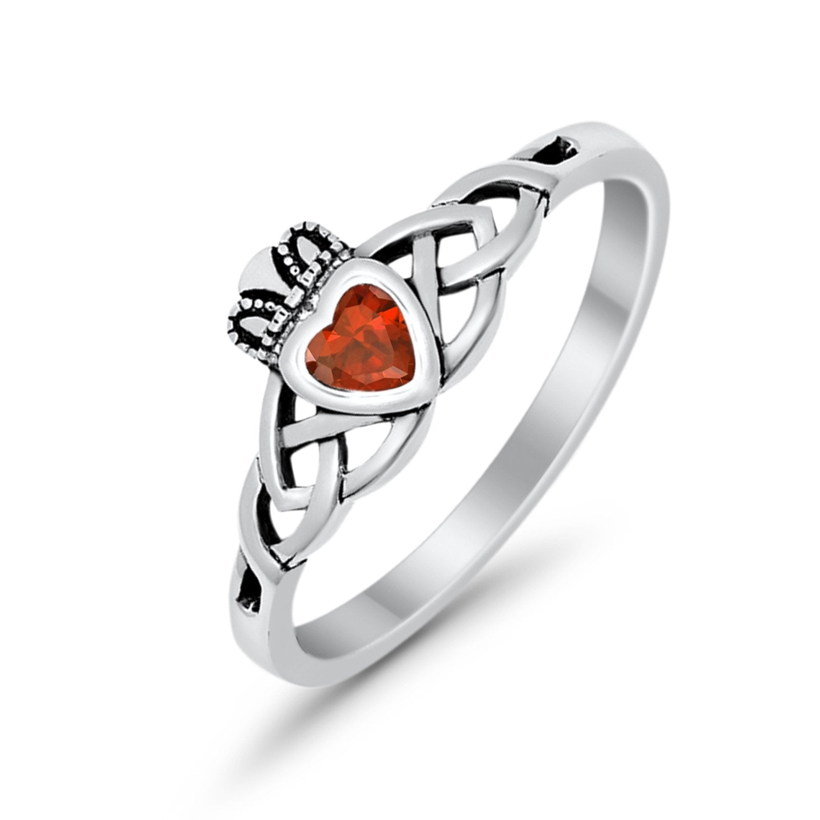 Celtic Knot Claddagh Ring Simulated Cubic Zirconia 925 Sterling Silver