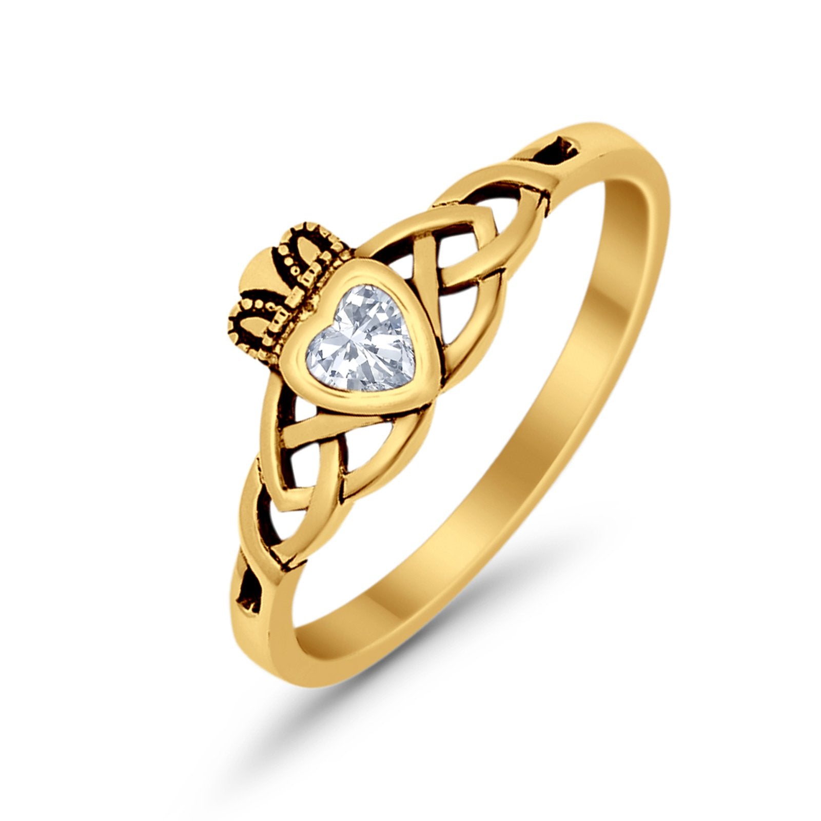 Celtic Knot Claddagh Ring Simulated Cubic Zirconia 925 Sterling Silver