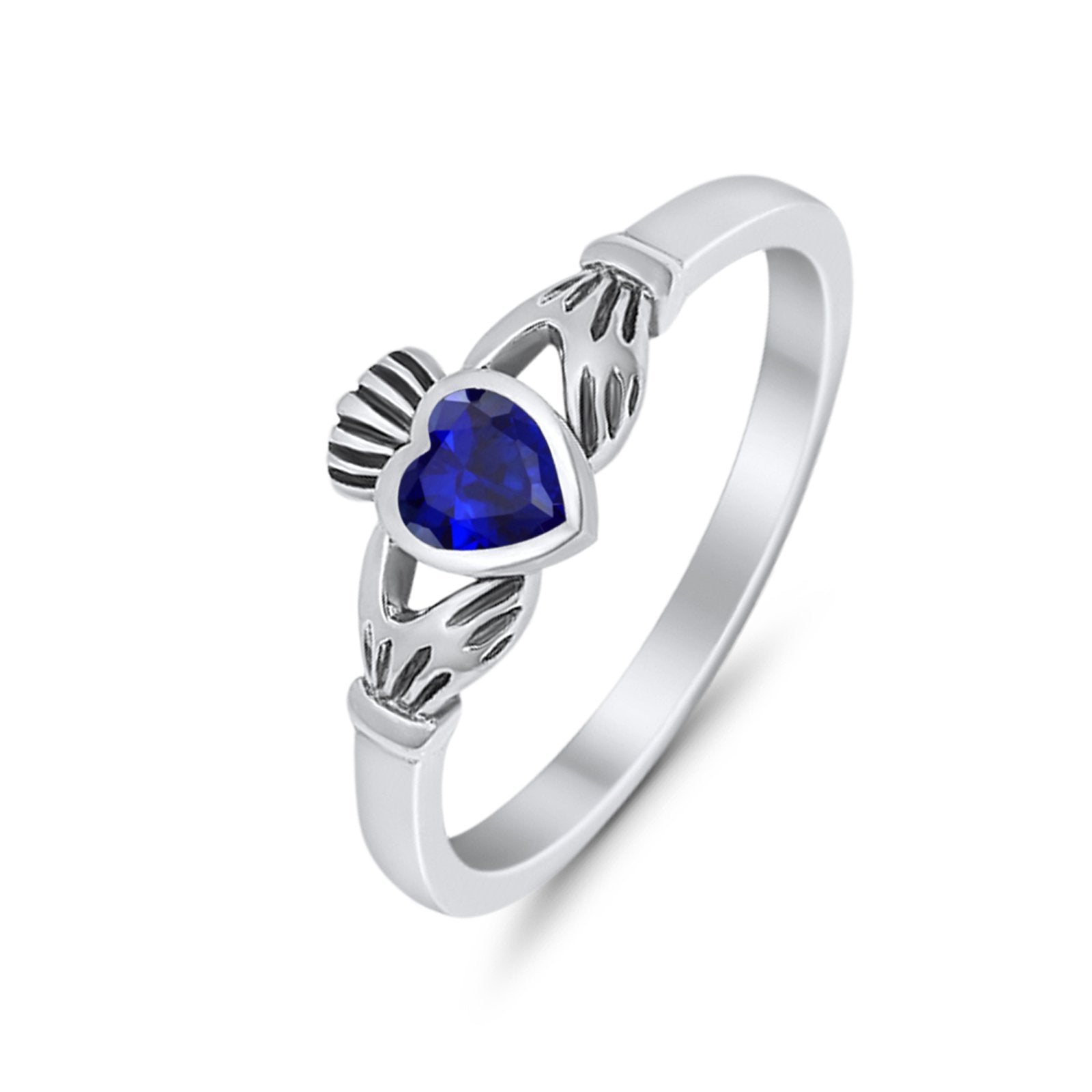 Irish Claddagh Heart Promise Ring Simulated Cubic Zirconia 925 Sterling Silver