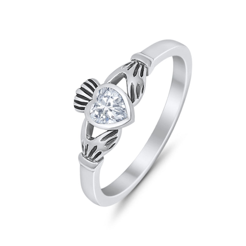Irish Claddagh Heart Promise Ring Simulated Cubic Zirconia 925 Sterling Silver