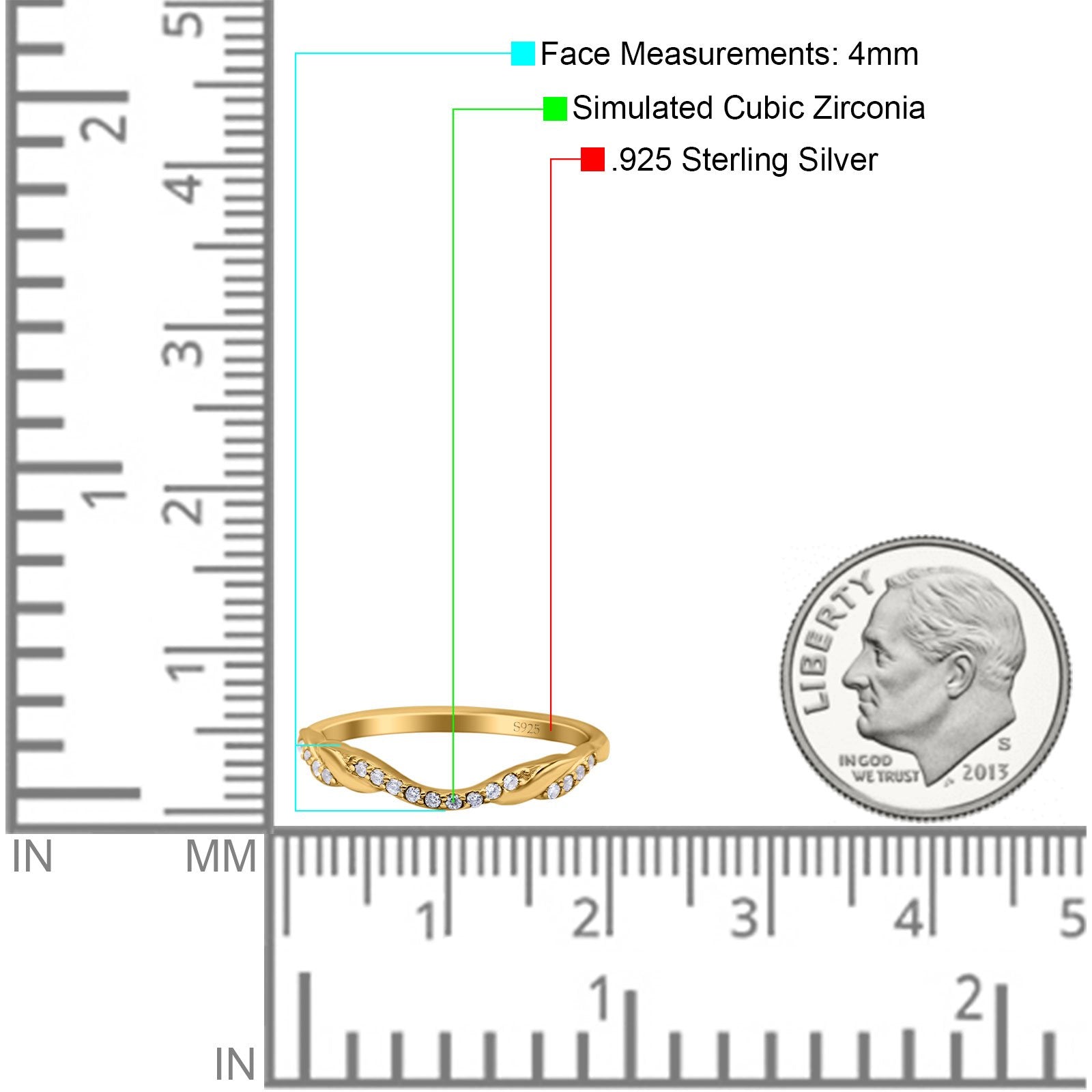 Half Eternity Criss Cross Band Wedding Ring Round Simulated Cubic Zirconia 925 Sterling Silver (4mm)