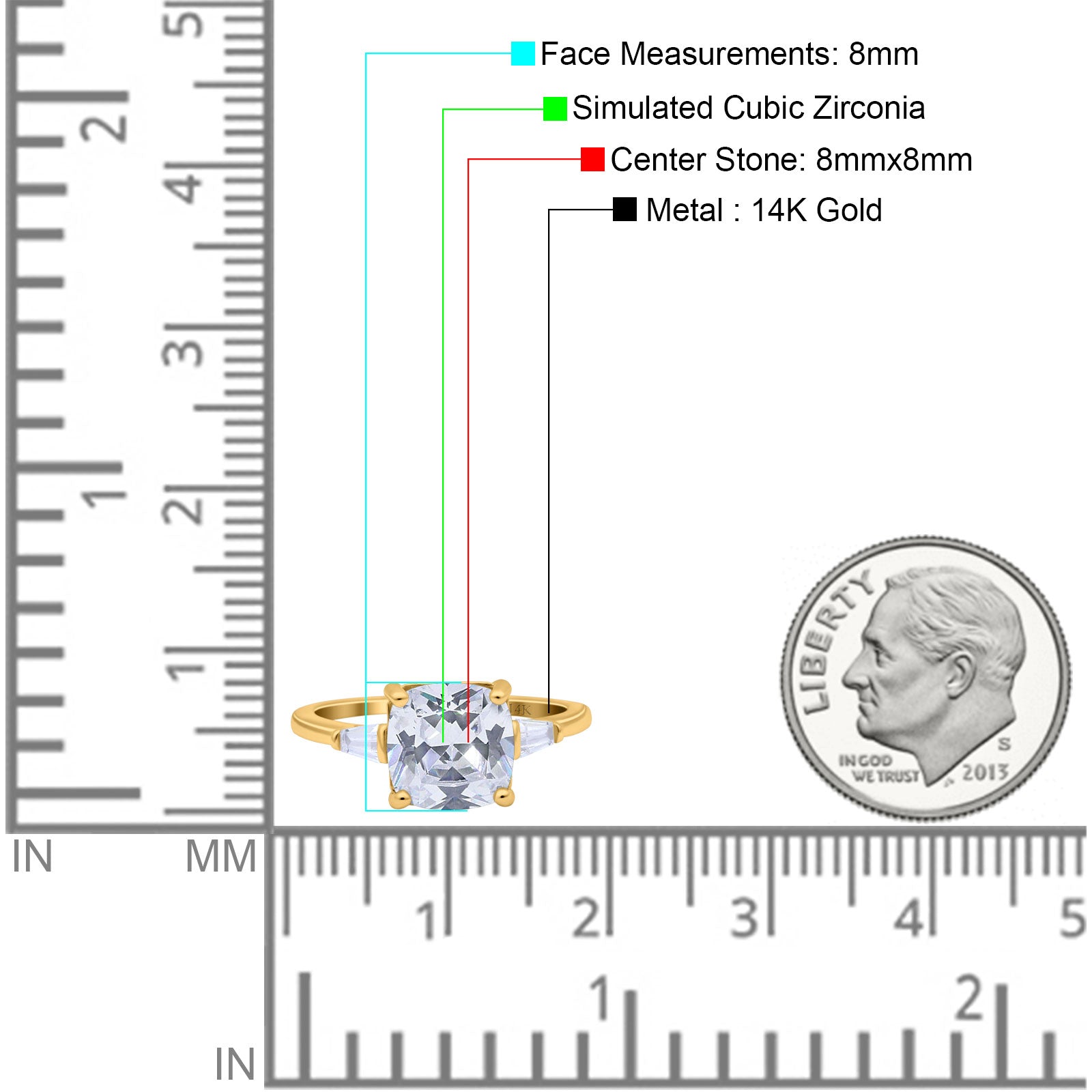 14K Gold Cushion Cut Art Deco Cubic Zirconia Engagement Ring