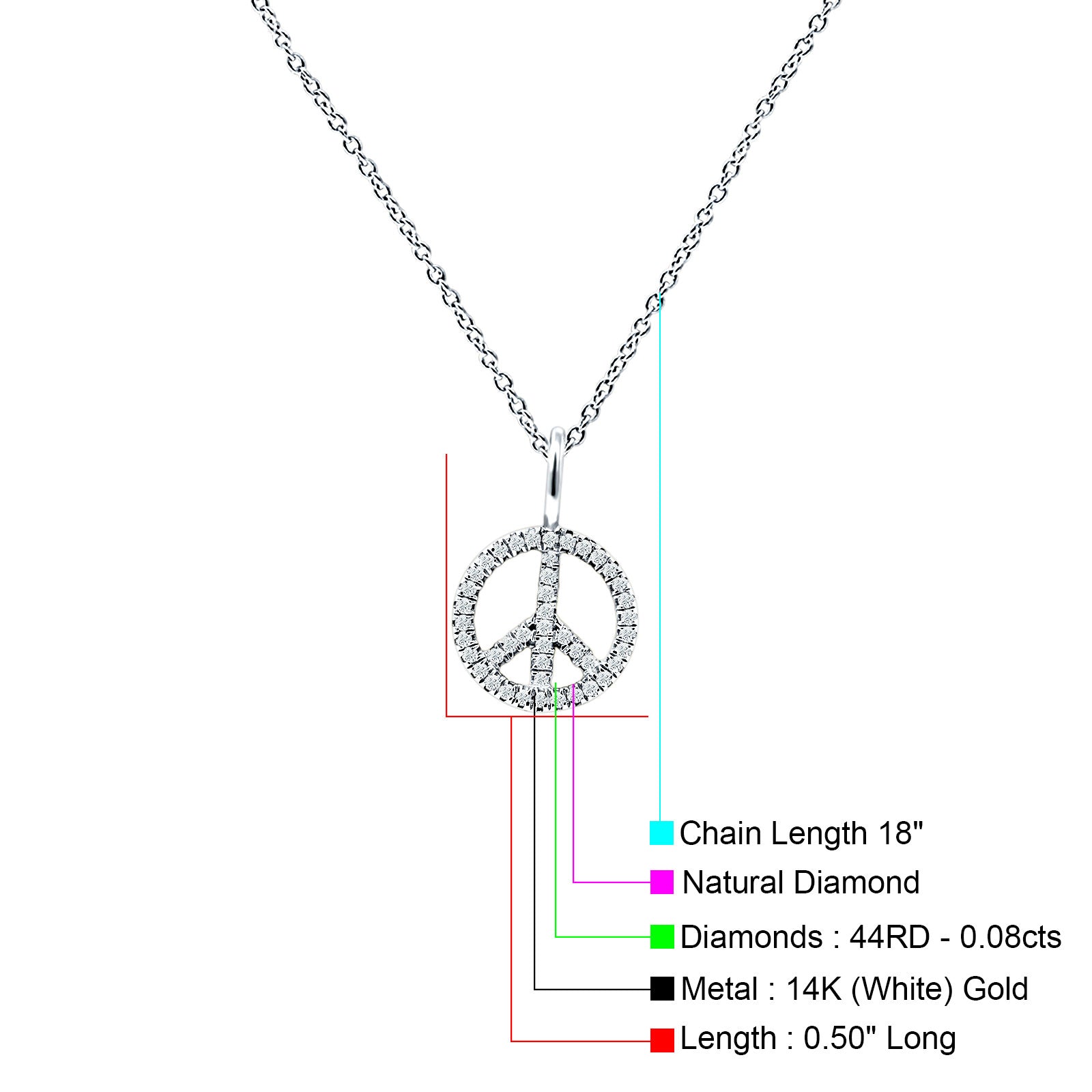 Peace Sign Necklace Diamond Pendant 14K Gold 0.08ct