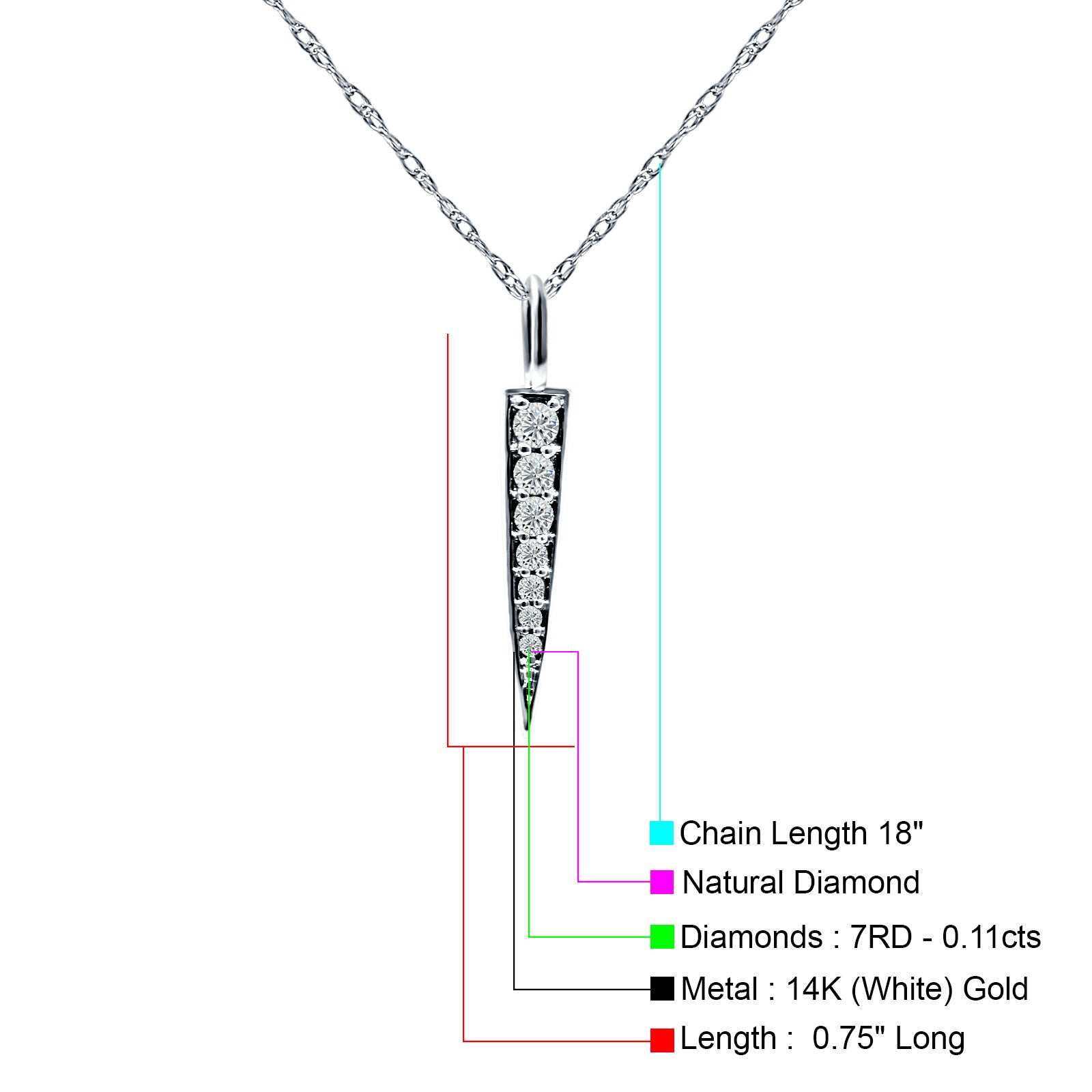 14K Gold 0.11ct Diamond Bar Drop Pendant Chain Necklace 18 In Long
