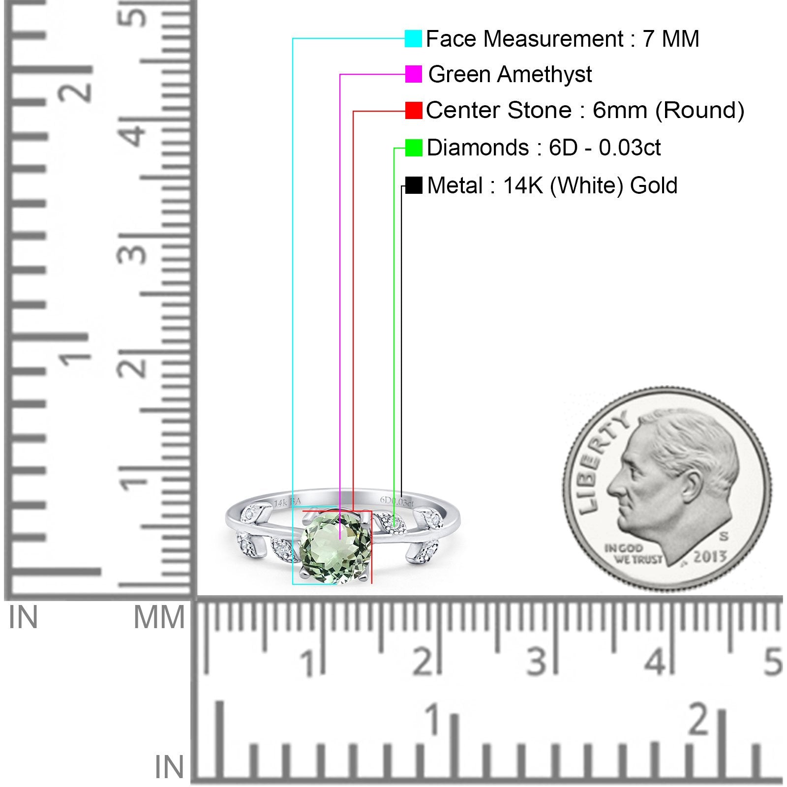 14K Gold 0.87ct Round G SI Diamond Engagement Ring Size 6.5