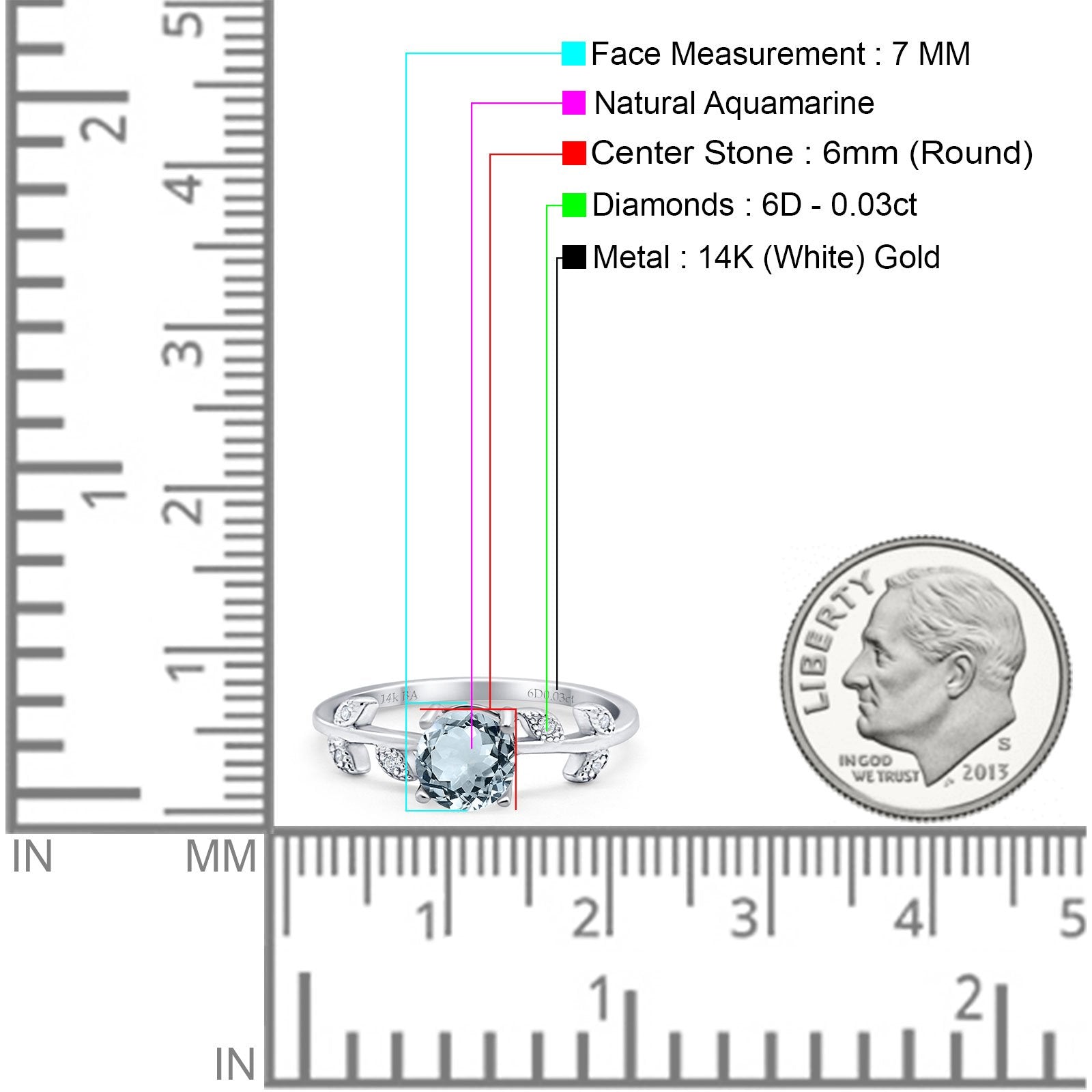 14K Gold 0.87ct Round G SI Diamond Engagement Ring Size 6.5