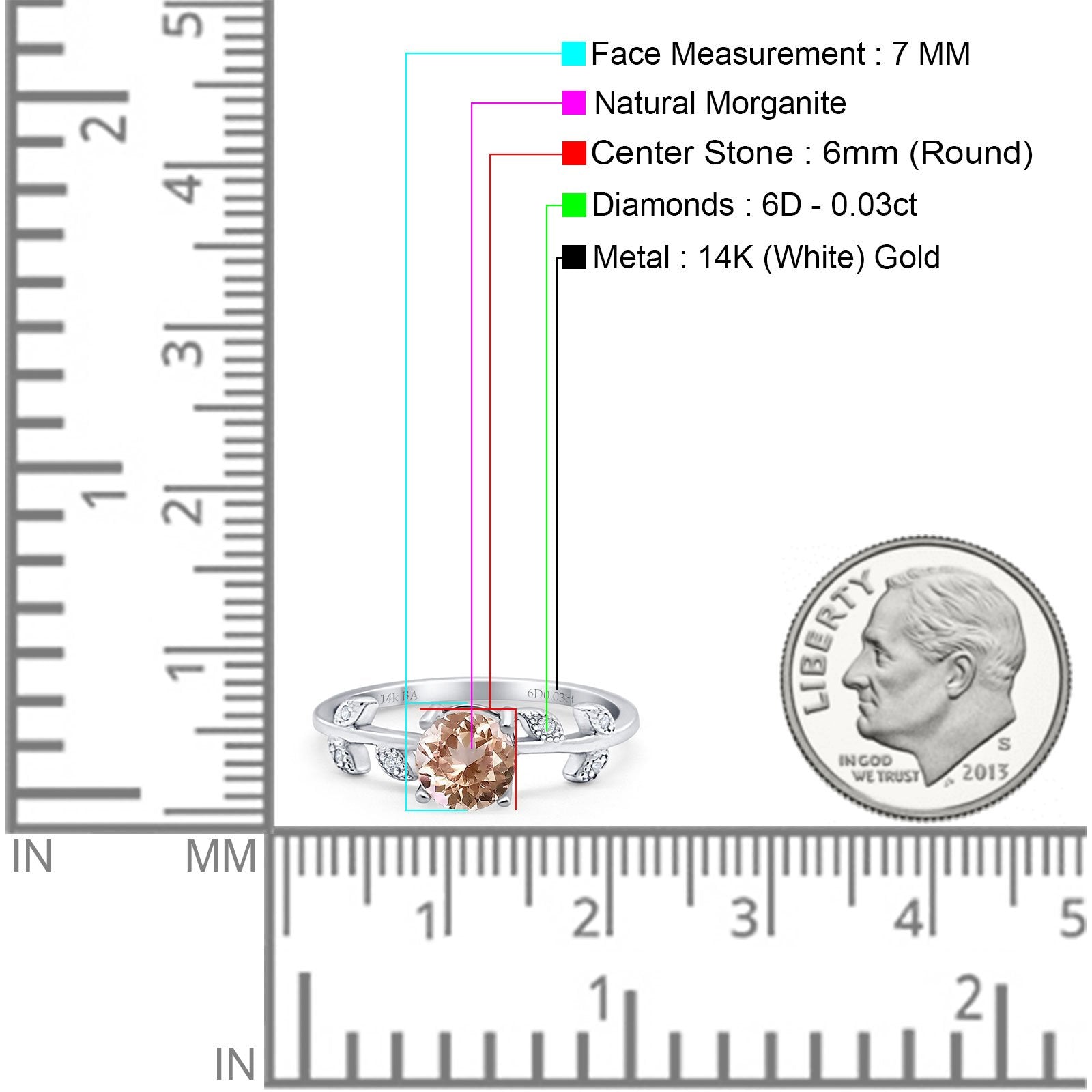 14K Gold 0.87ct Round G SI Diamond Engagement Ring Size 6.5