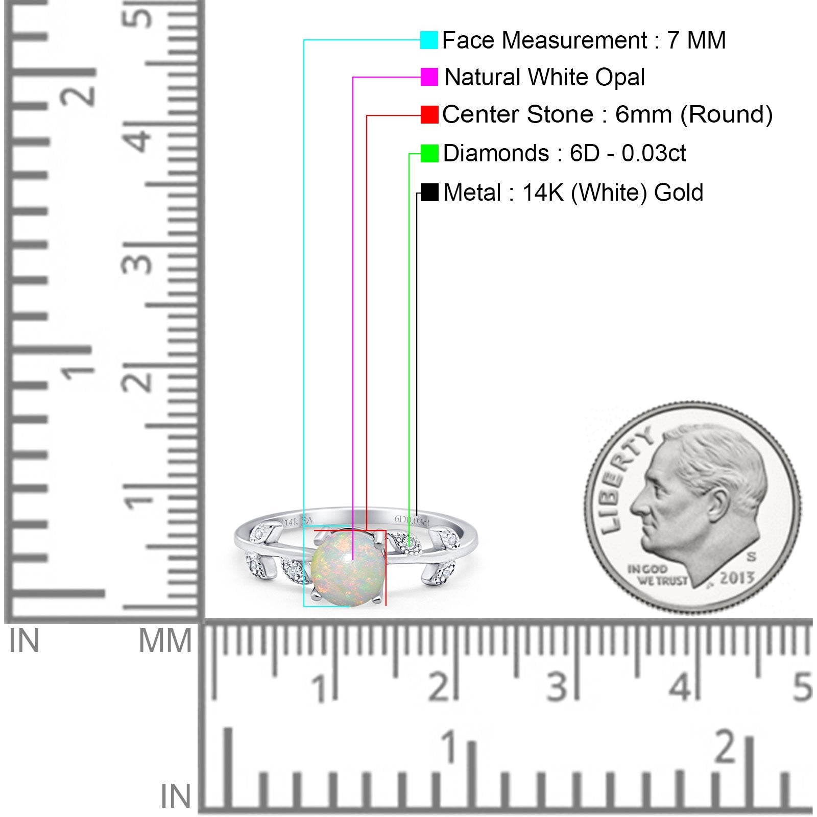 14K Gold 0.87ct Round G SI Diamond Engagement Ring Size 6.5