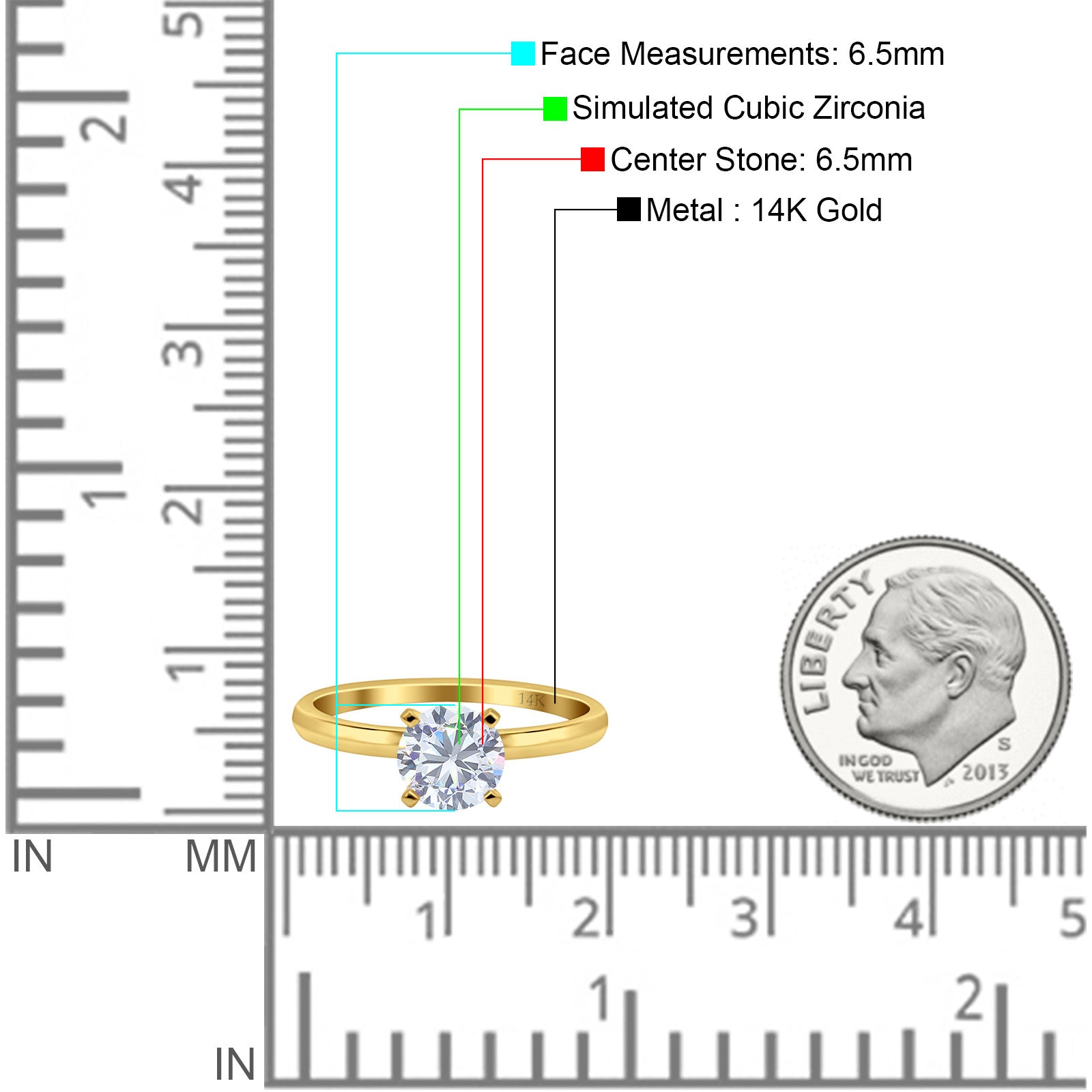 14K Gold Solitaire Round Cubic Zirconia Engagement Ring