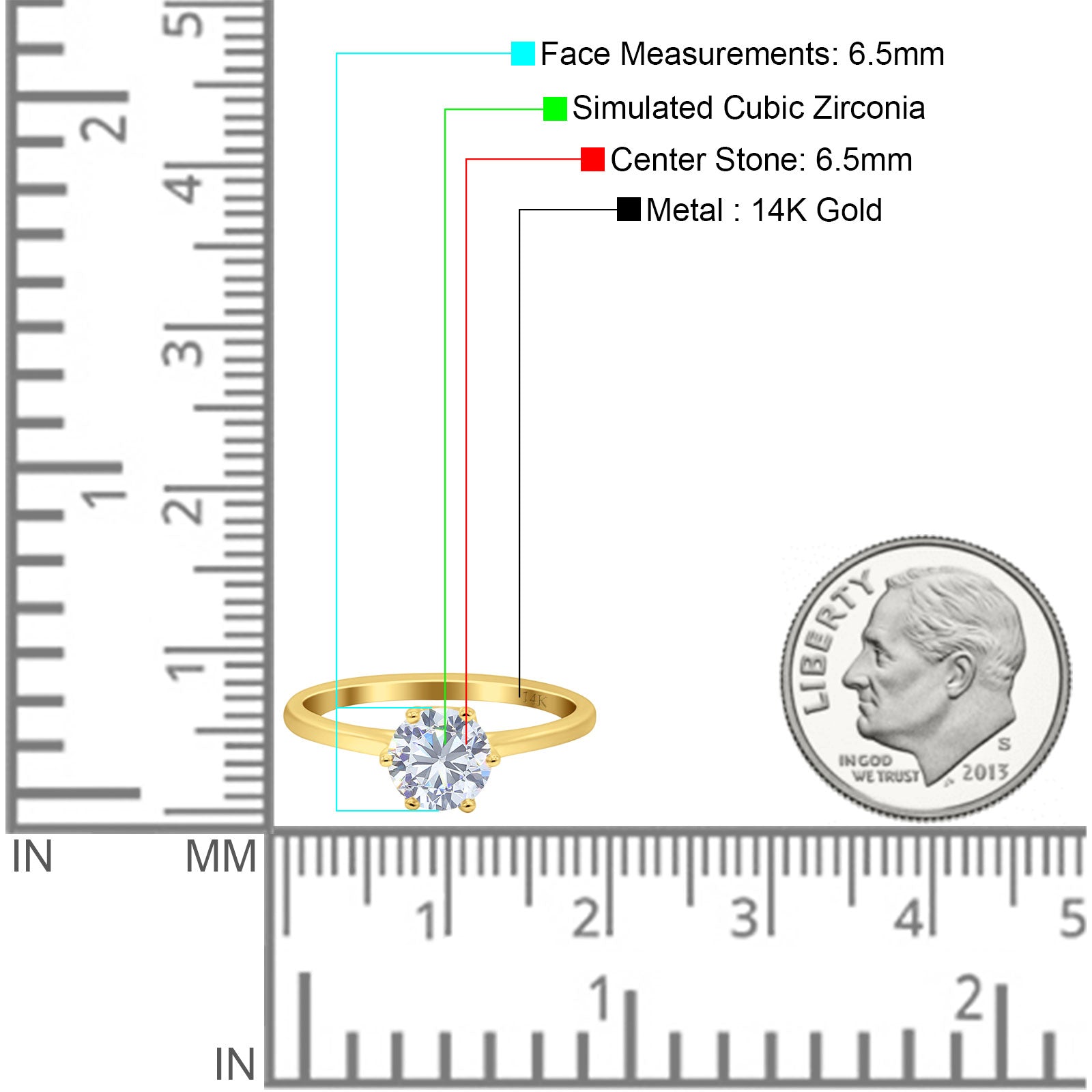 14K Gold Round Solitaire Accent Cubic Zirconia Engagement Ring