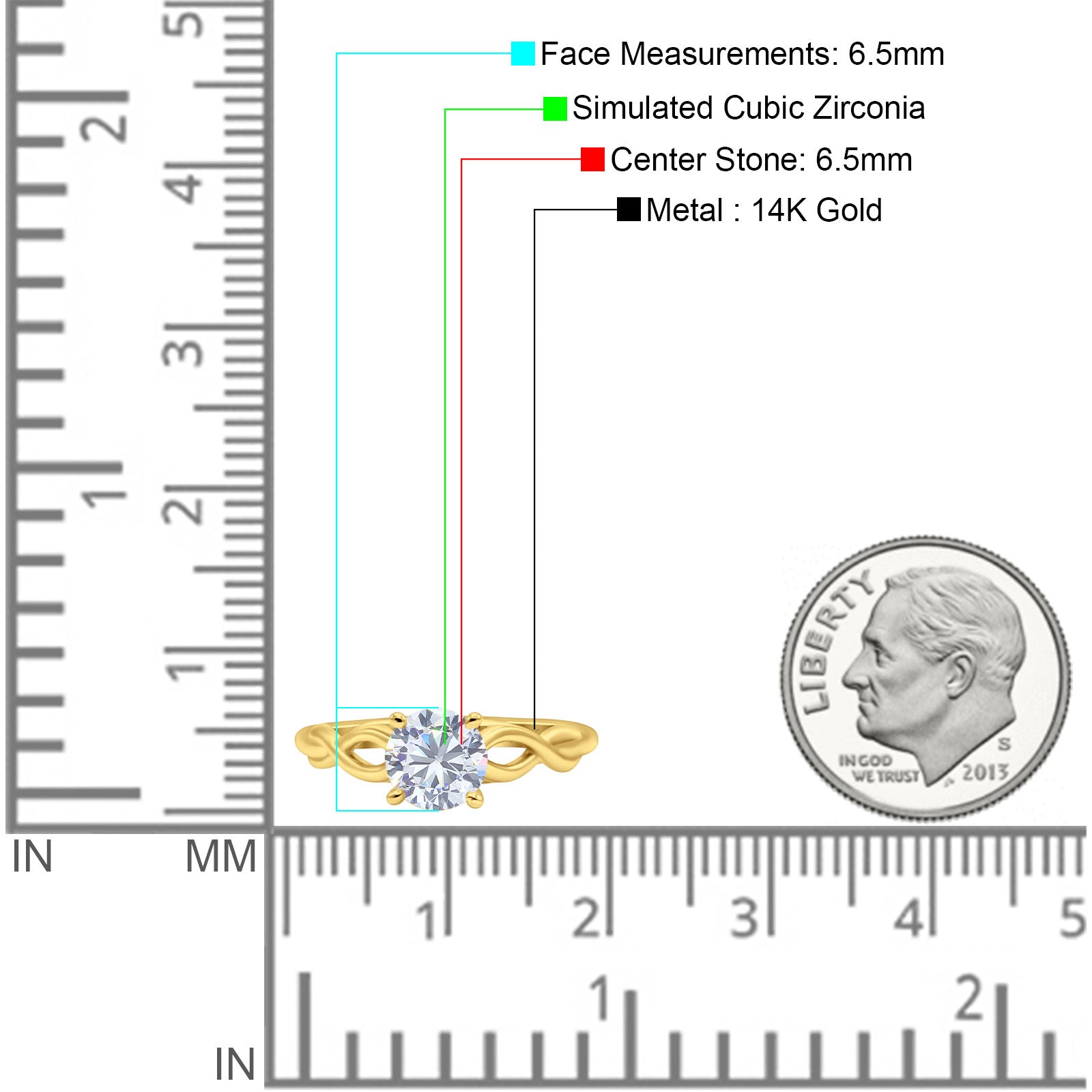 14K Gold Round Solitaire Celtic Cubic Zirconia Engagement Ring