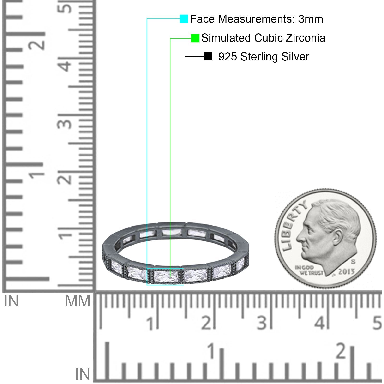 Art Deco Baguette Full Eternity Wedding Band Ring Simulated CZ 925 Sterling Silver
