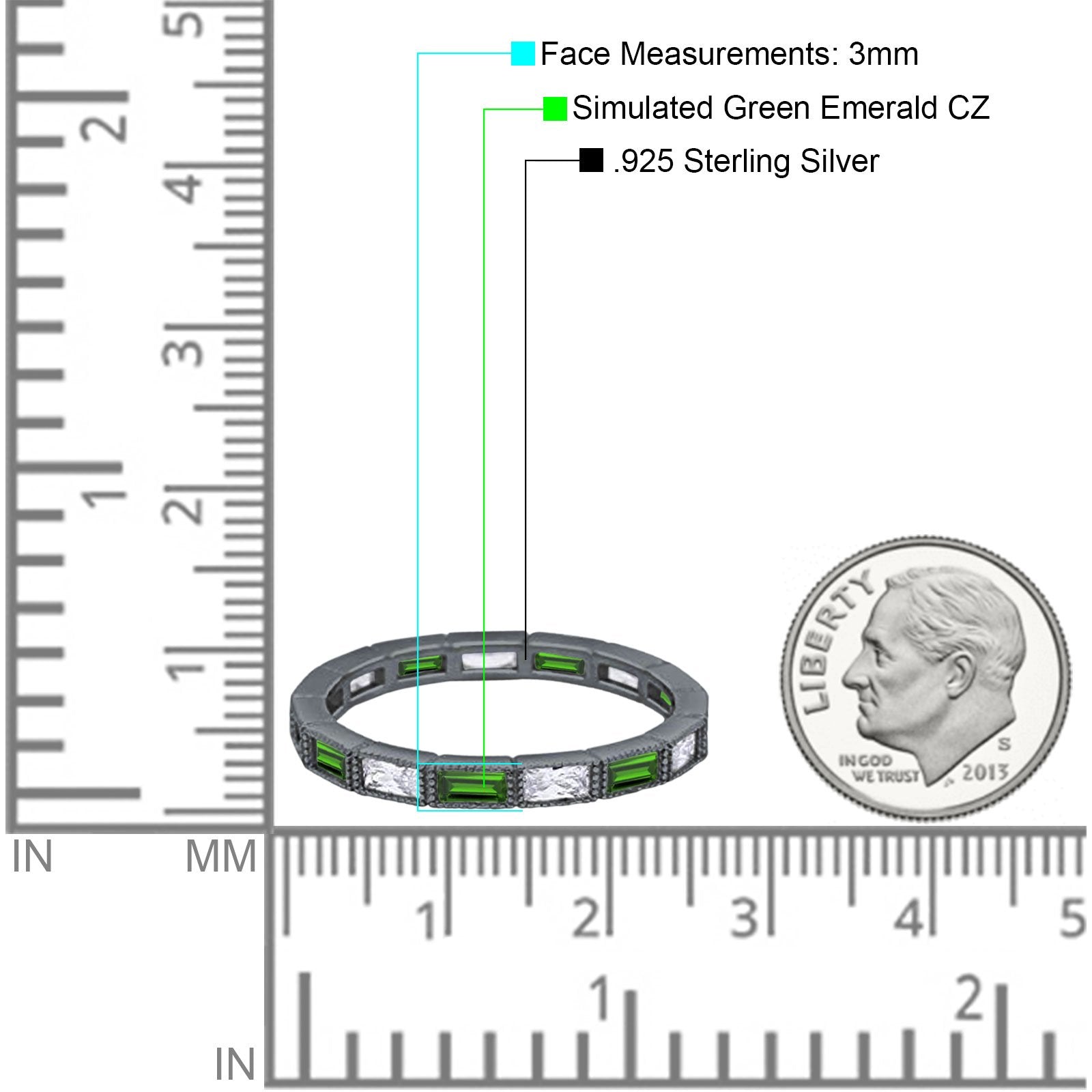 Art Deco Baguette Full Eternity Wedding Band Ring Simulated CZ 925 Sterling Silver