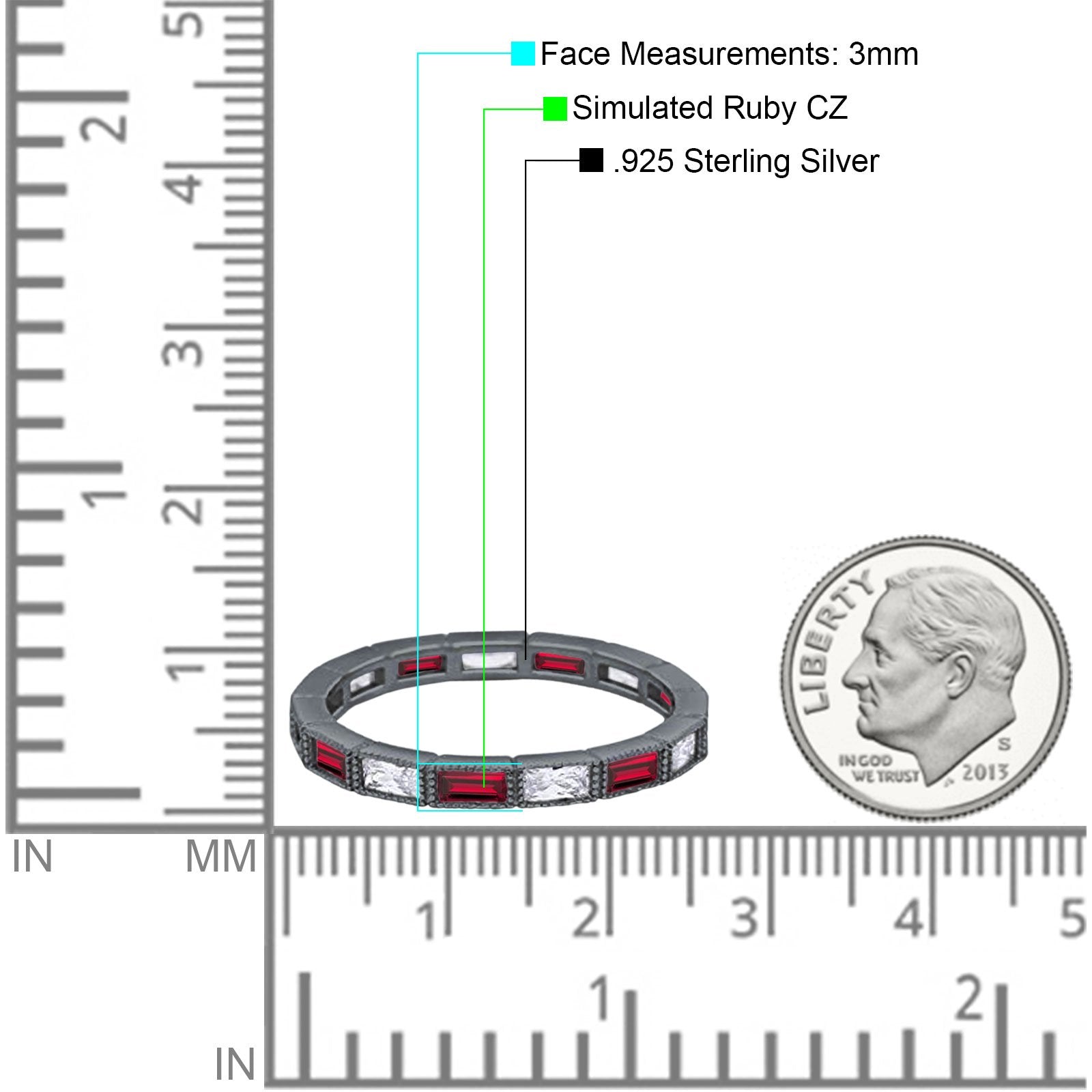 Art Deco Baguette Full Eternity Wedding Band Ring Simulated CZ 925 Sterling Silver