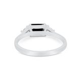 Three Stone Wedding Engagement Ring Emerald Cut Round CZ 925 Sterling Silver
