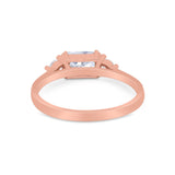 Three Stone Wedding Engagement Ring Emerald Cut Round CZ 925 Sterling Silver