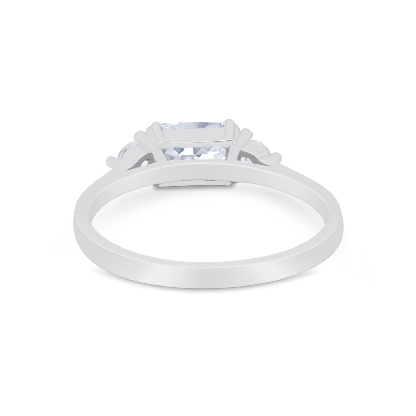 Three Stone Wedding Engagement Ring Emerald Cut Round CZ 925 Sterling Silver