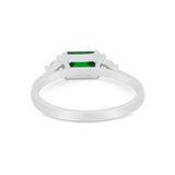 Three Stone Wedding Engagement Ring Emerald Cut Round CZ 925 Sterling Silver