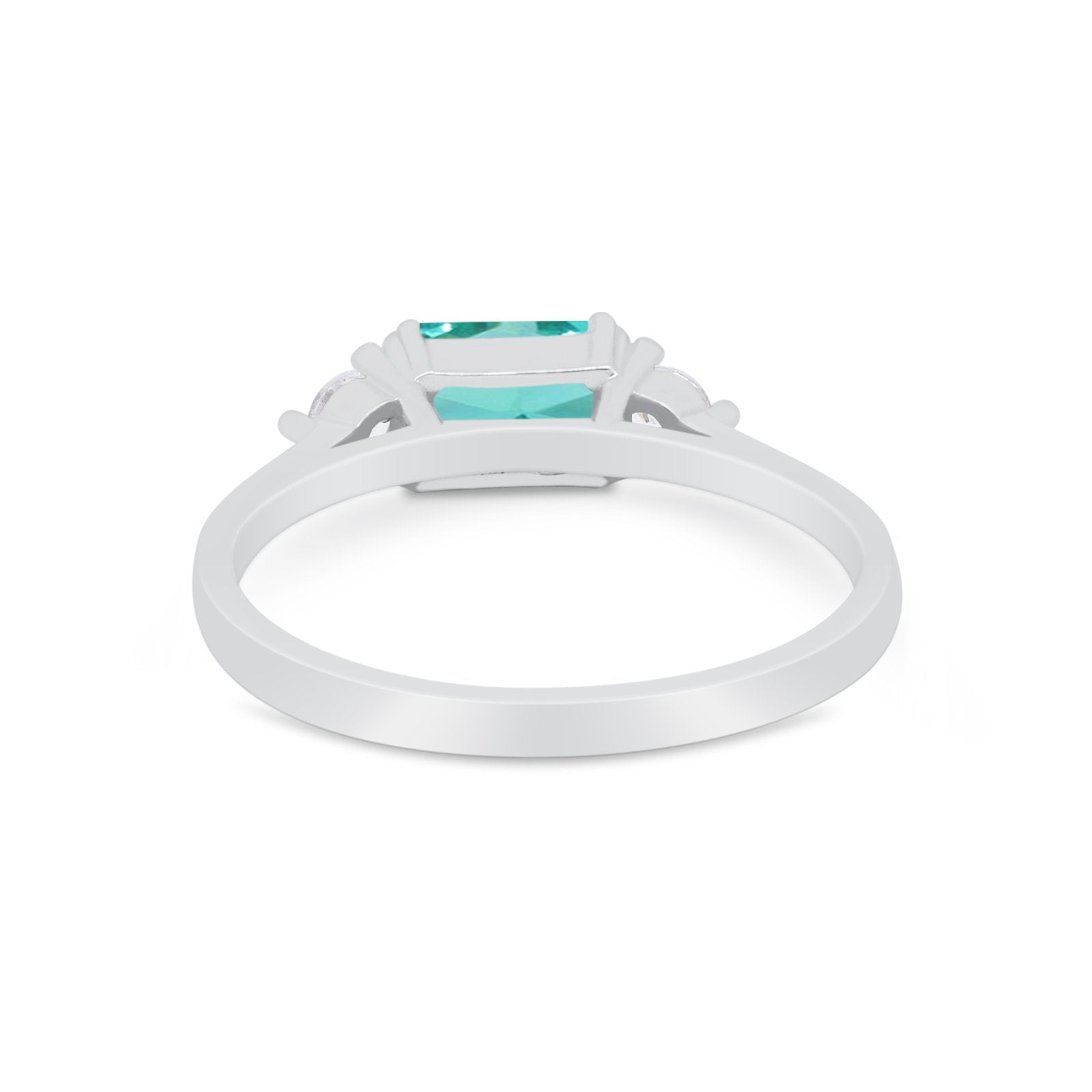Three Stone Wedding Engagement Ring Emerald Cut Round CZ 925 Sterling Silver