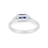 Three Stone Wedding Engagement Ring Emerald Cut Round CZ 925 Sterling Silver