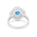 Vintage Oval Wedding Bridal Ring Round Simulated Cubic Zirconia 925 Sterling Silver