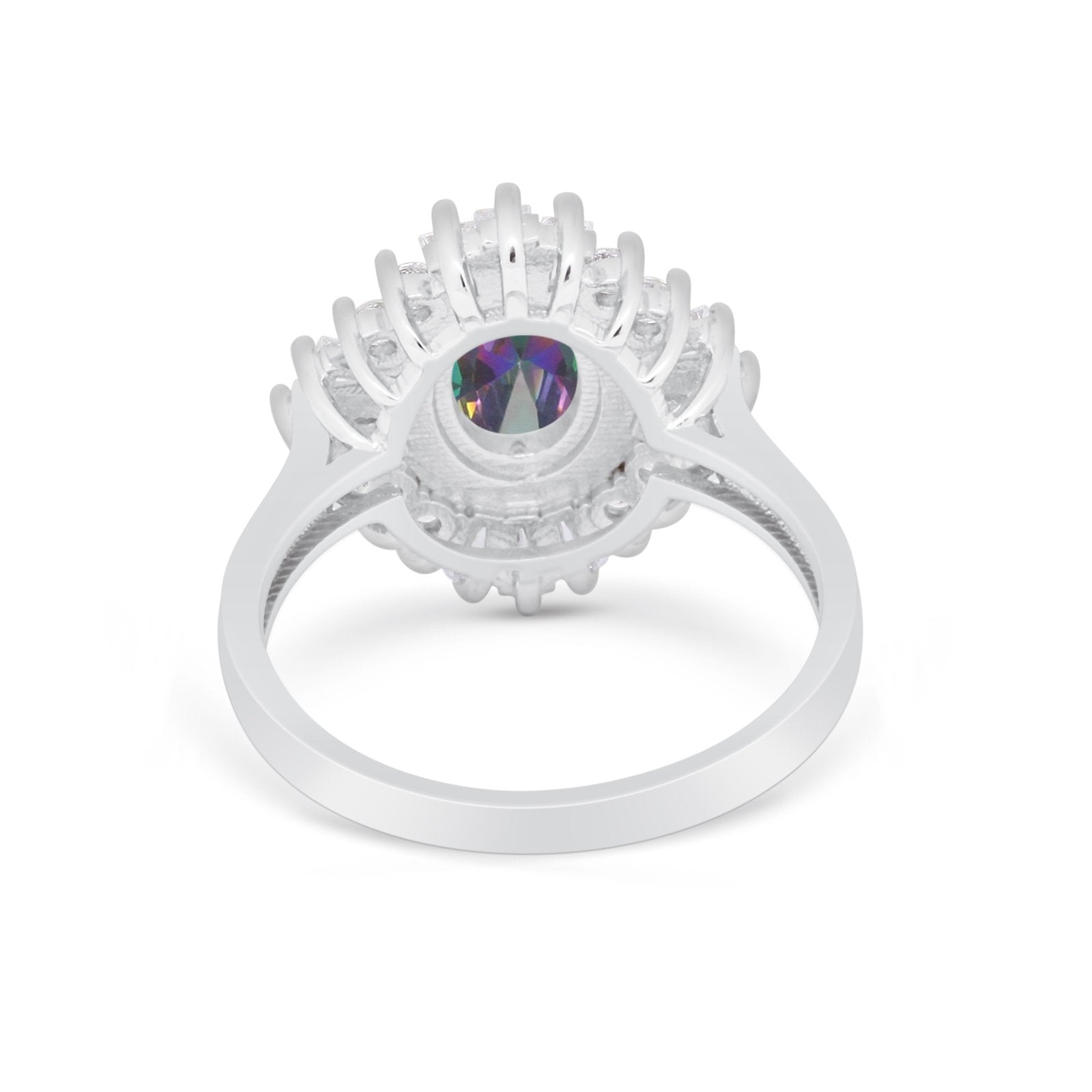 Vintage Oval Wedding Bridal Ring Round Simulated Cubic Zirconia 925 Sterling Silver