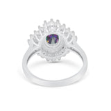 Vintage Oval Wedding Bridal Ring Round Simulated Cubic Zirconia 925 Sterling Silver