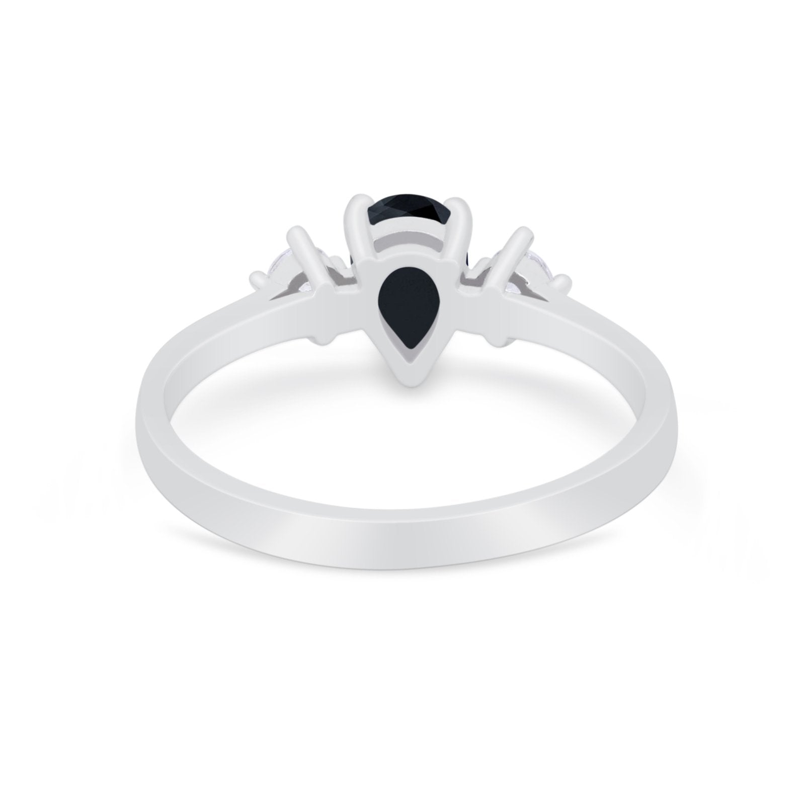 Three Stone Wedding Ring Pear Round Simulated Cubic Zirconia 925 Sterling Silver