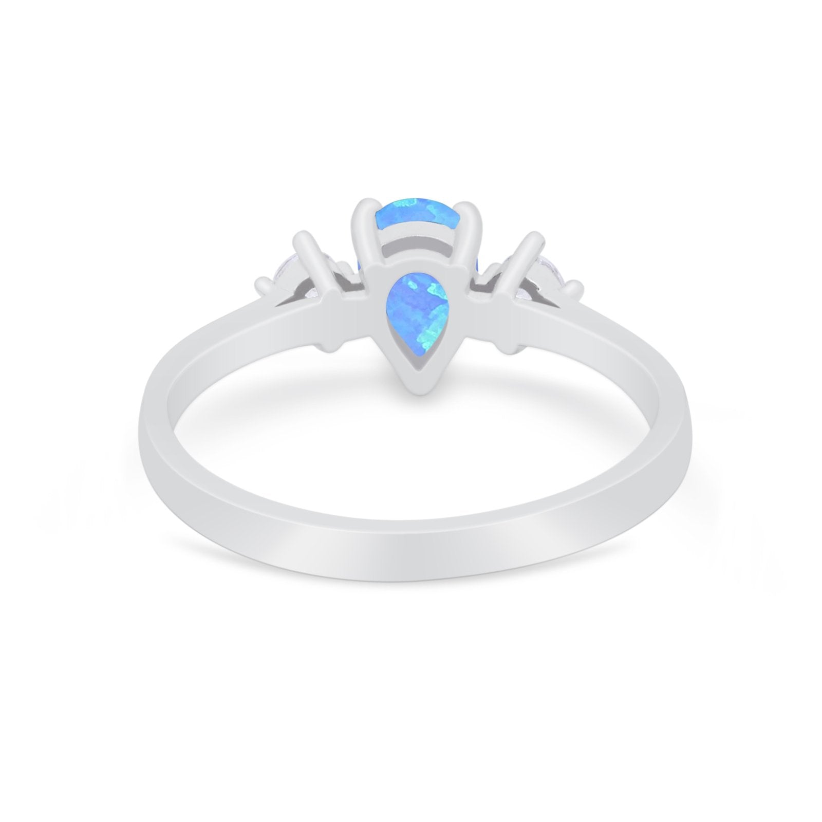 Three Stone Wedding Ring Pear Round Simulated Cubic Zirconia 925 Sterling Silver
