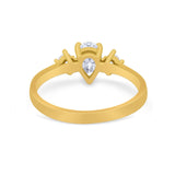 Three Stone Wedding Ring Pear Round Simulated Cubic Zirconia 925 Sterling Silver
