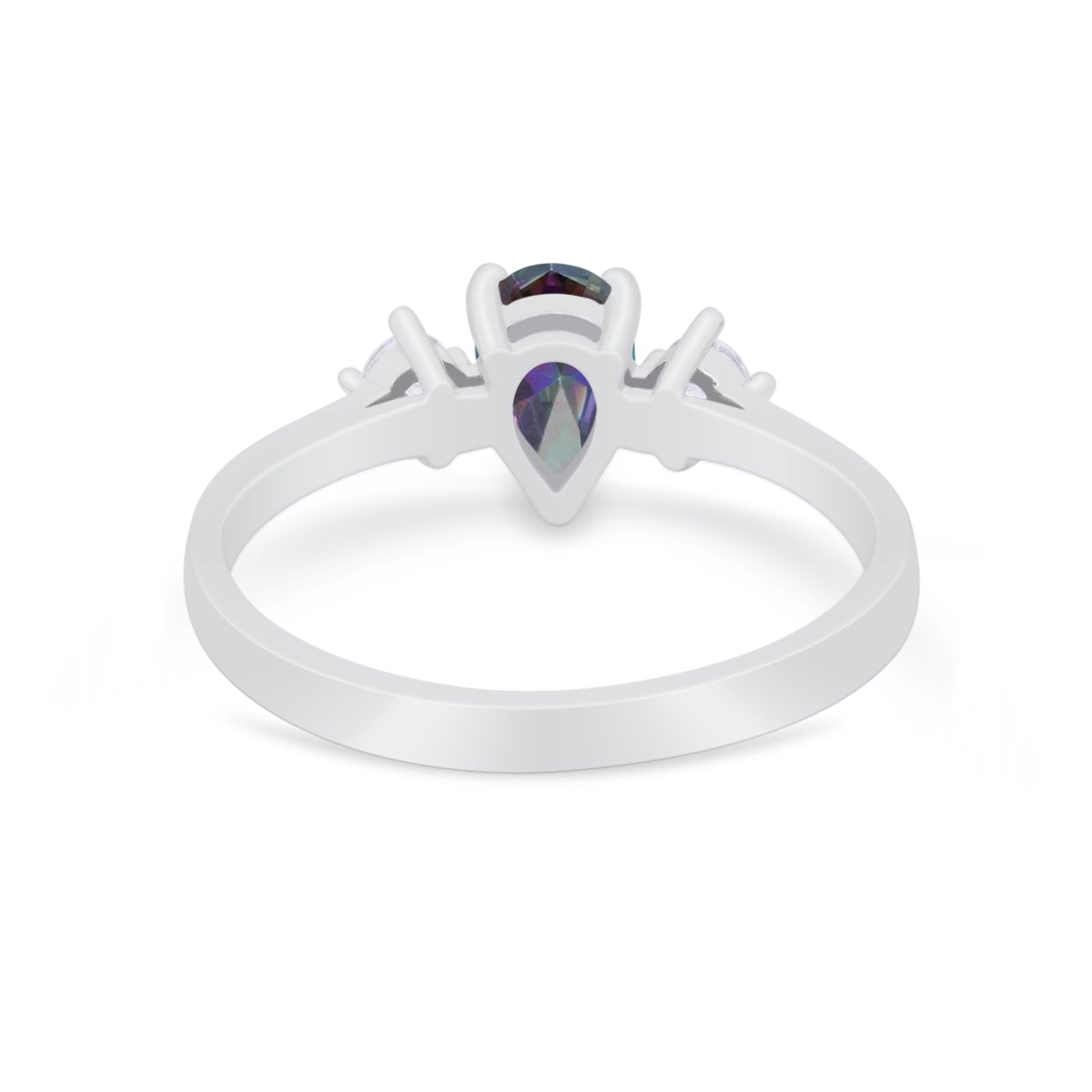 Three Stone Wedding Ring Pear Round Simulated Cubic Zirconia 925 Sterling Silver