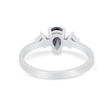 Three Stone Wedding Ring Pear Round Simulated Cubic Zirconia 925 Sterling Silver