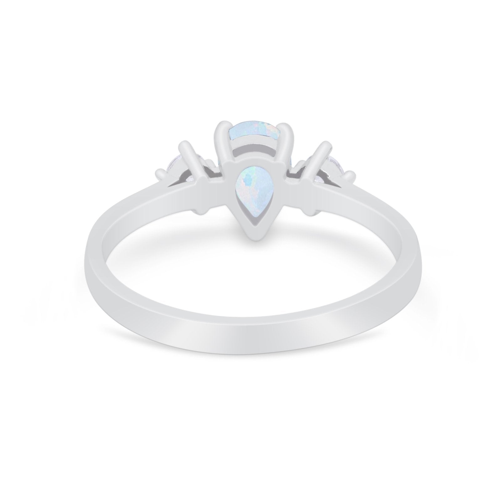 Three Stone Wedding Ring Pear Round Simulated Cubic Zirconia 925 Sterling Silver