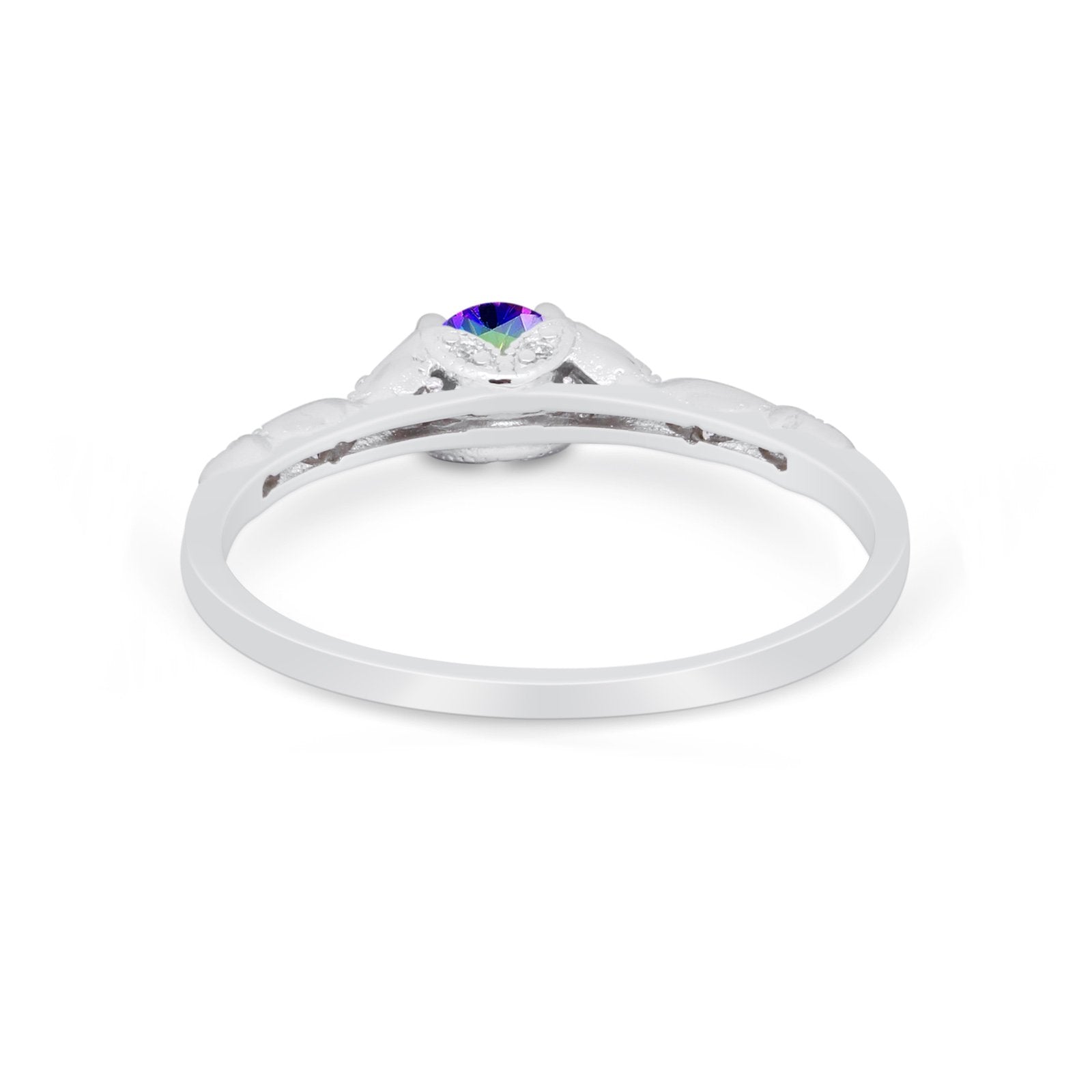 Petite Dainty Art Deco Wedding Engagement Ring Round CZ 925 Sterling Silver