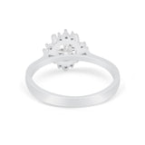Halo Floral Art Deco Wedding Engagement Ring Round CZ 925 Sterling Silver