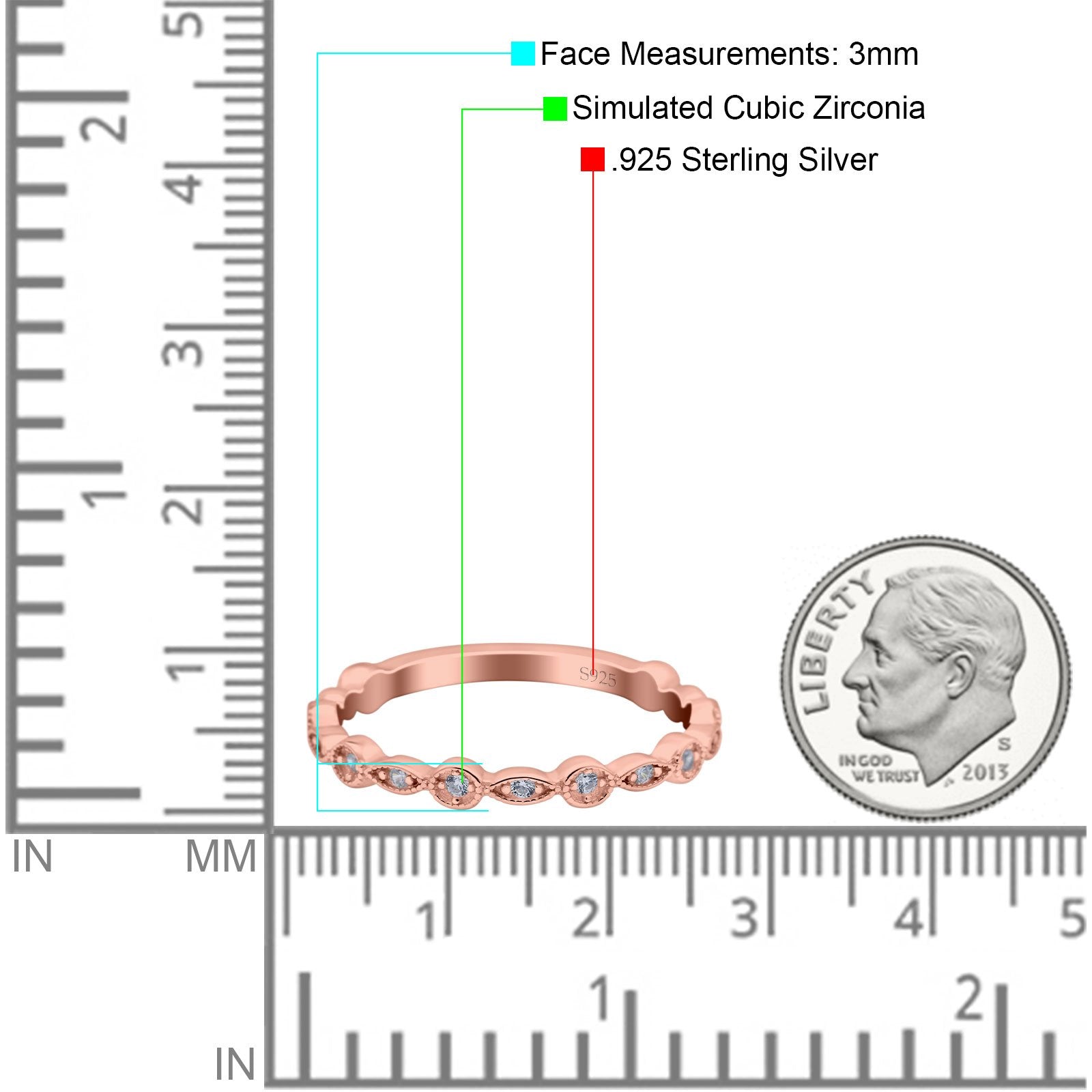 Eternity Ring Wedding Engagement Band Marquise Round Pave Simulated Cubic Zirconia 925 Sterling Silver (3mm)