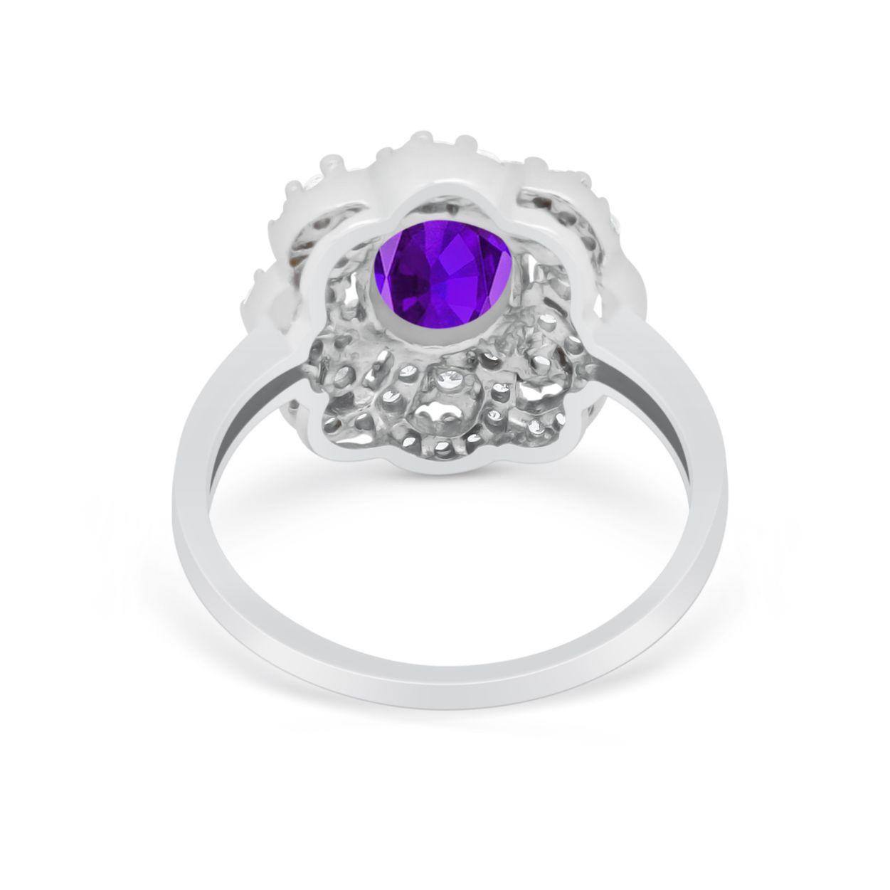 Art Deco Wedding Ring Halo Round Simulated Cubic Zirconia 925 Sterling Silver